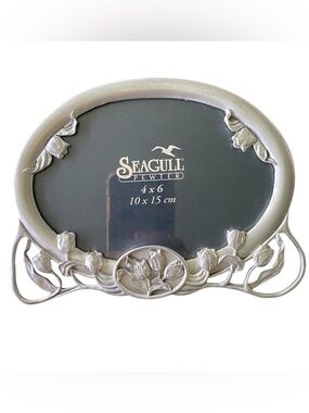 Vintage SEAGULL PEWTER Canada Picture Frame Floral 4x6 1990 Wedding Cottagecore